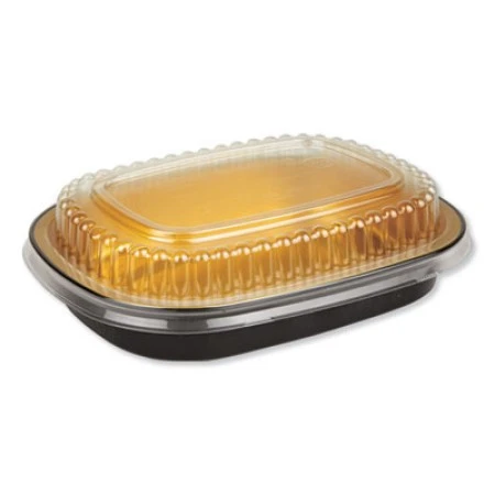 Aluminum Closeable Containers, 23 Oz, 6.25 X 1.25 X 4.38, Black/Gold, 100/Carton 3 Aluminum Closeable Containers, 23 Oz, 6.25 X 1.25 X 4.38, Black/Gold, 100/Carton