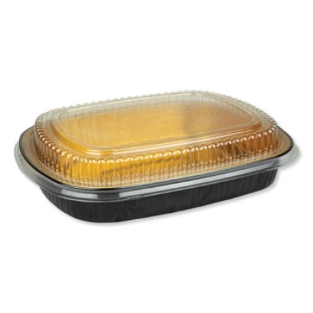 Aluminum Closeable Containers, 63 Oz, 11.25 X 1.75 X 8.88, Black/Gold, 50/Carton 3 Aluminum Closeable Containers, 63 Oz, 11.25 X 1.75 X 8.88, Black/Gold, 50/Carton