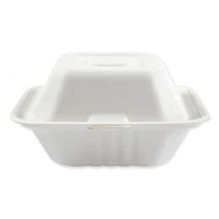 Bagasse Molded Fiber 1-Compartment White Food Containers, Hinged-Lid, 6" X 6&quot, 500/Carton