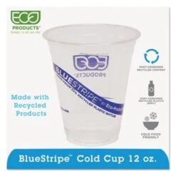 Eco-Products BlueStripe Recycled Content Clear Plastic Cold Drink Cups, 12 Oz., 1000/Carton