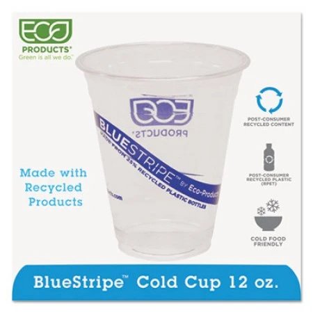 Eco-Products BlueStripe Recycled Content Clear Plastic Cold Drink Cups, 12 Oz., 1000/Carton 3 Eco-Products BlueStripe Recycled Content Clear Plastic Cold Drink Cups, 12 Oz., 1000/Carton
