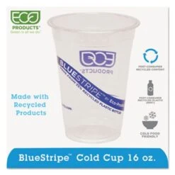 Eco-Products BlueStripe Recycled Content Clear Plastic Cold Drink Cups, 16 Oz., 1000/Carton