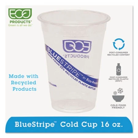 Eco-Products BlueStripe Recycled Content Clear Plastic Cold Drink Cups, 16 Oz., 1000/Carton 3 Eco-Products BlueStripe Recycled Content Clear Plastic Cold Drink Cups, 16 Oz., 1000/Carton