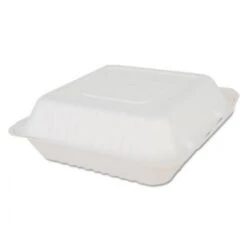 SCT ChampWare Molded-Fiber Clamshell Containers, 9"W X 9"D X 3"H, White, 200/Carton