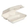 Dart Bare By Eco-Forward Bagasse Hinged Lid Containers, 3-Compartment, 9-3/5" X 9-2/5" X 3-1/5" - 200 Pcs -Dixie Shop Dart Bare by Solo Eco Forward Bagasse Hinged Lid Containers 3 Compartment 9 6 x 9 4 x 3 2 Ivory 200 Carton 302805 medium