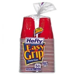 Hefty Easy Grip Disposable Plastic Party Cups, 9 Oz., Red, 50/Pack