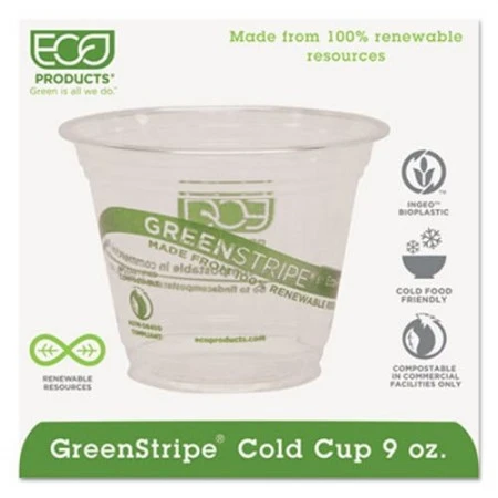 Eco-Products GreenStripe Renewable Cold Cups, 9 Oz. 1000/Carton 3 Eco-Products GreenStripe Renewable Cold Cups, 9 Oz. 1000/Carton
