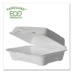 Eco-Products Vanguard Renewable And Compostable Sugarcane Clamshells, 1-Compartment, 9" W X 6" D X 3" H, 250/Carton