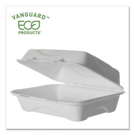 Eco-Products Vanguard Renewable And Compostable Sugarcane Clamshells, 1-Compartment, 9" W X 6" D X 3" H, 250/Carton 3 Eco-Products Vanguard Renewable And Compostable Sugarcane Clamshells, 1-Compartment, 9" W X 6" D X 3" H, 250/Carton