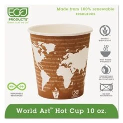 Eco World Art Renewable Compostable Paper Hot Cups, 10 Oz., 1000/Carton