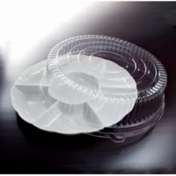 Emi Yoshi EMI-302CP Round Plastic 7 -Compartment Tray / Dome Lid 16" - 12 Sets