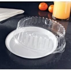 Emi Yoshi EMI-520CP Round Black Plastic Deli Max Tray / Dome (OPS) 12" - 25 Sets