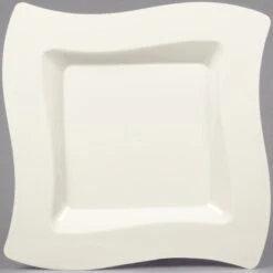 Fineline Settings 109-BO Wavetrends Bone Square Plastic Dinner Plate 9-1/2" - 10 Doz