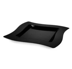 Fineline Settings 109-BK Wavetrends Black Square Plastic Dinner Plate 9-1/2" - 10 Doz