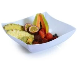 Fineline Settings 128-WH Wavetrends White Square Plastic Serving Bowl 128 Oz. - 25 Pcs
