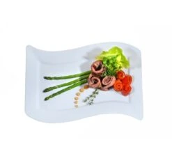 Fineline Settings 1407-WH Wavetrends White Rectangular Plastic Luncheon Plate 7-1/2" X 12" - 10 Doz