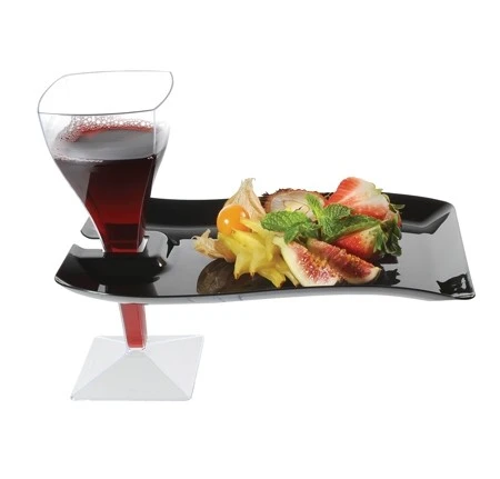 Fineline Settings 1409-BK Wavetrends Black Rectangular Plastic Cocktail Plate With Stemware Hole 6" X 9-1/2" - 10 Doz 3 Fineline Settings 1409-BK Wavetrends Black Rectangular Plastic Cocktail Plate With Stemware Hole 6" X 9-1/2" - 10 Doz