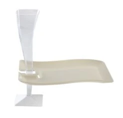 Fineline Settings 1409-BO Wavetrends Bone Rectangular Plastic Cocktail Plate With Stemware Hole 6" X 9-1/2" - 10 Doz