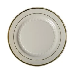 Fineline Settings 507-BO Bone With Gold Rim Plastic Plate 7-1/2" - 150 Pcs