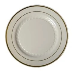 Fineline Settings 509-BO Bone With Gold Rim Plastic Plate 9" - 150 Pcs