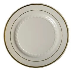 Fineline Settings 510-BO Bone With Gold Rim Plastic Plate 10" - 10 Doz