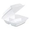 Dart White 3-Compartment Foam Container With Perforated Hinged Lid, 8-3/8" X 7-7/8" X 3-1/4", , 200/Carton -Dixie Shop Foam Container Hinged Lid 3 Comp 8 3 8 x 7 7 8 x 3 1 4 200 Carton 294749 medium