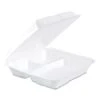 Dart White Foam Hinged Lid Containers, 9-1/4" X 9-1/2" X 3", 200/Carton -Dixie Shop Foam Container Hinged Lid 3 Comp 9 1 2 x 9 1 4 x 3 200 Carton 294760 medium