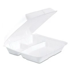 Dart White Foam Hinged Lid Containers, 9-1/4" X 9-1/2" X 3", 200/Carton