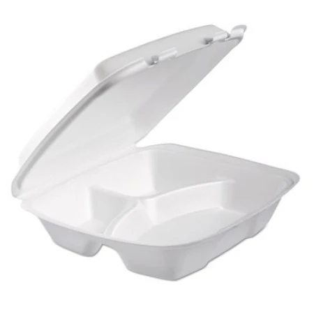 Dart Foam 3-Compartment Container With Perforated Hinged Lid, 9" X 9-2/5" X 3" , 200/Carton 3 Dart Foam 3-Compartment Container With Perforated Hinged Lid, 9" X 9-2/5" X 3" , 200/Carton