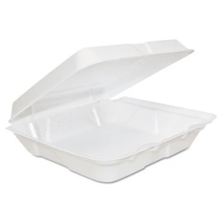 Dart White Foam Hinged Lid Containers, 8" X 7.5" X 2-1/4", 200/Carton 3 Dart White Foam Hinged Lid Containers, 8" X 7.5" X 2-1/4", 200/Carton