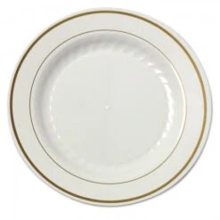 Masterpiece Ivory With Gold Accents Plastic Plates, 7-1/2", 150/Carton