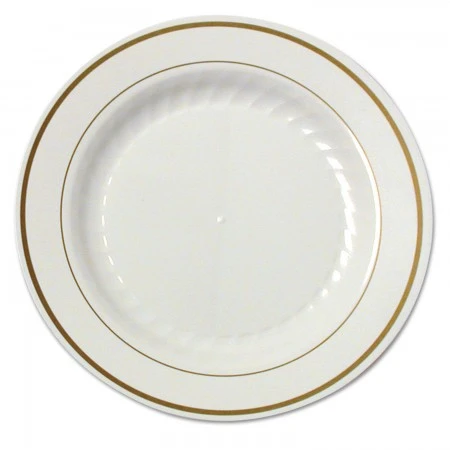 Masterpiece Ivory With Gold Accents Plastic Plates, 7-1/2", 150/Carton 3 Masterpiece Ivory With Gold Accents Plastic Plates, 7-1/2", 150/Carton
