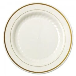 Masterpiece Ivory With Gold Accents Plastic Plates, 9", 120/Carton