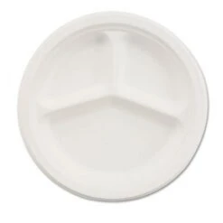 Paper Dinnerware, 3-Comp Plate, 10 1/4" Dia, White, 500/Carton
