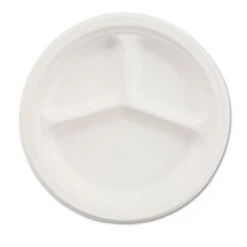 Paper Dinnerware, 3-Comp Plate, 9 1/4" Dia, White, 500/Carton