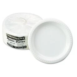 White Plastic Dinnerware, Plates, 10 1/4", 125/Pack