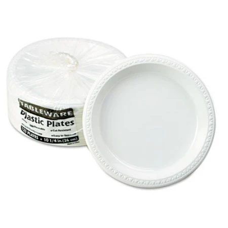 White Plastic Dinnerware, Plates, 10 1/4", 125/Pack 3 White Plastic Dinnerware, Plates, 10 1/4", 125/Pack