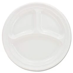 Dart 3-Compartment White Plastic Plates, 9" - 125/Pack