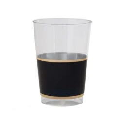 TigerChef Black And Gold Band Plastic Cups 12 Oz. - 10 Pcs