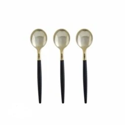 TigerChef Black And Gold Two Tone Plastic Mini Spoons - 20 Pcs