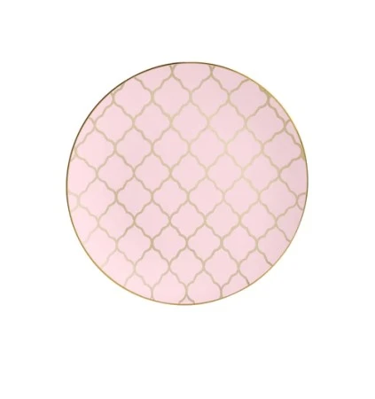 TigerChef Blush Plastic Appetizer Plate With Gold Lattice Pattern 7-1/4" - 10 Pcs 3 TigerChef Blush Plastic Appetizer Plate With Gold Lattice Pattern 7-1/4" - 10 Pcs