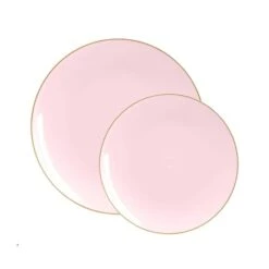 TigerChef Blush With Gold Rim Plastic Dinner Plate 10-1/4" - 10 Pcs