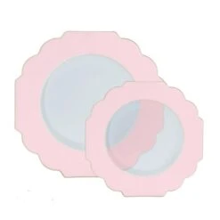 TigerChef Clear Blush Round Scalloped Gold Rim Plastic Dinner Plate 10-7/10" - 10 Pcs