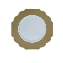 TigerChef Clear Gold Round Scalloped Rim Plastic Dinner Plate 10-7/10" - 10 Pcs