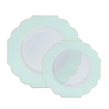 TigerChef Clear Mint Round Scalloped Gold Rim Plastic Dinner Plate 10-7/10" - 10 Pcs 3 TigerChef Clear Mint Round Scalloped Gold Rim Plastic Dinner Plate 10-7/10" - 10 Pcs