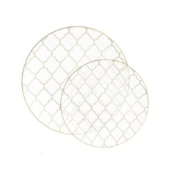 TigerChef Clear Plastic Appetizer Plate With Gold Lattice Pattern 7-1/4" - 10 Pcs