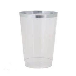 TigerChef Clear Plastic Cups With Silver Trim 12 Oz. - 20 Pcs