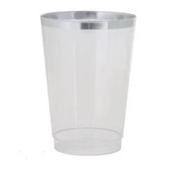 TigerChef Clear Plastic Tumblers With Silver Trim 12 Oz. - 20 Pcs