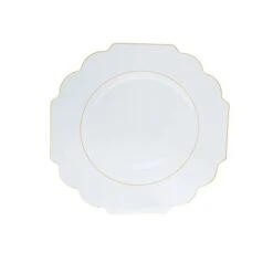 TigerChef Clear Round Scalloped Gold Rim Plastic Appetizer Plate 8" - 10 Pcs
