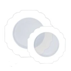 TigerChef Clear White Round Scalloped Silver Rim Plastic Appetizer Plate 8" - 10 Pcs